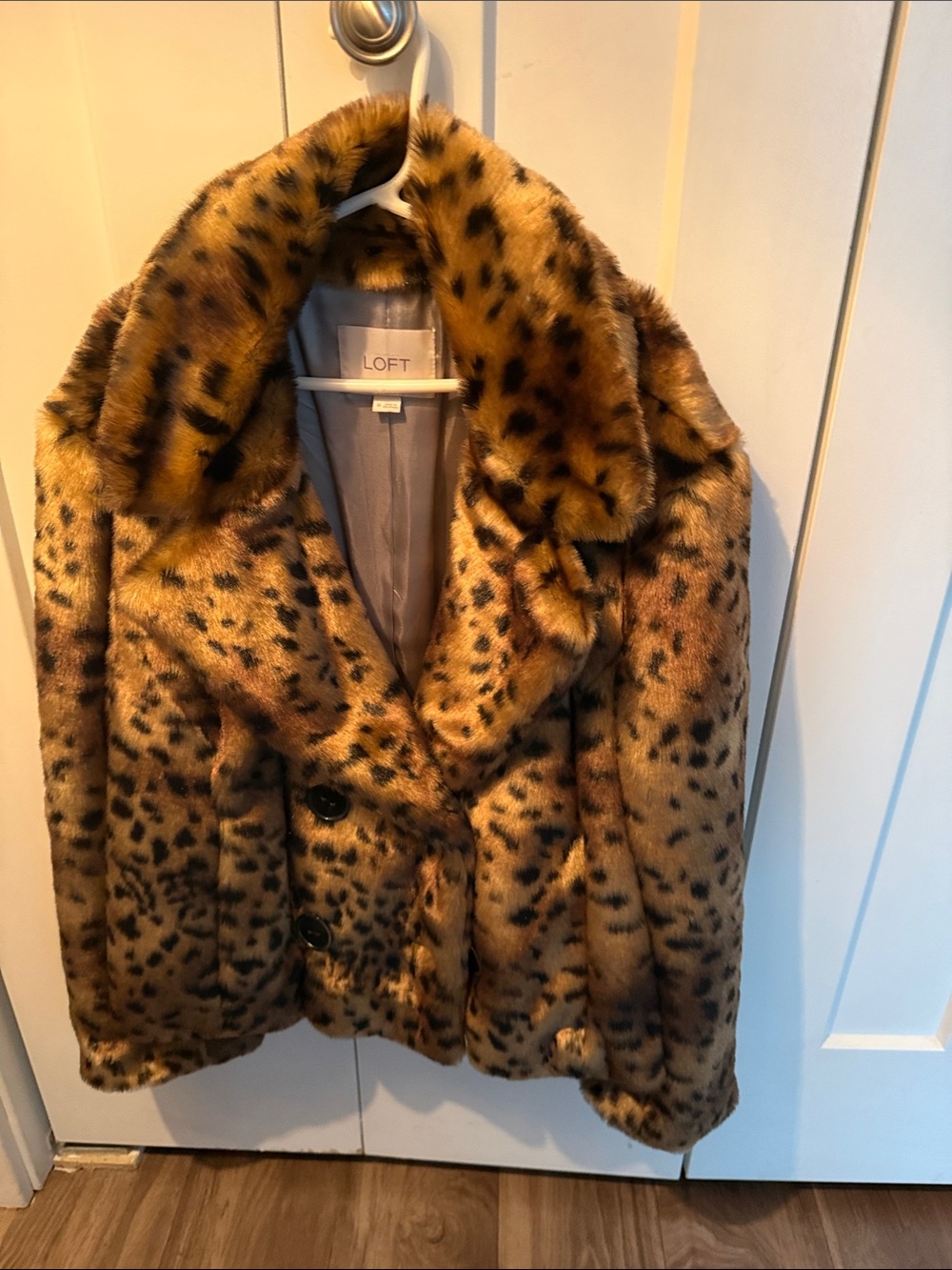 LOFT Leopard-Print Faux Fur Teddy Jacket in Warm Brown